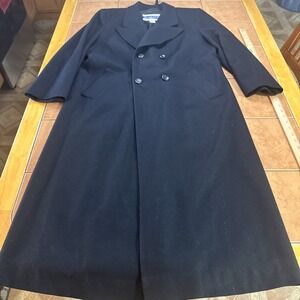 Vintage Pendleton Black 100% Virgin Wool Double Breasted Long Trench Coat Size 8